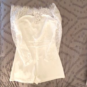 White lace off the shoulder romper